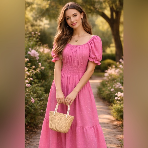 Dresses & Skirts - Elegant Pink Smocked Maxi Dress